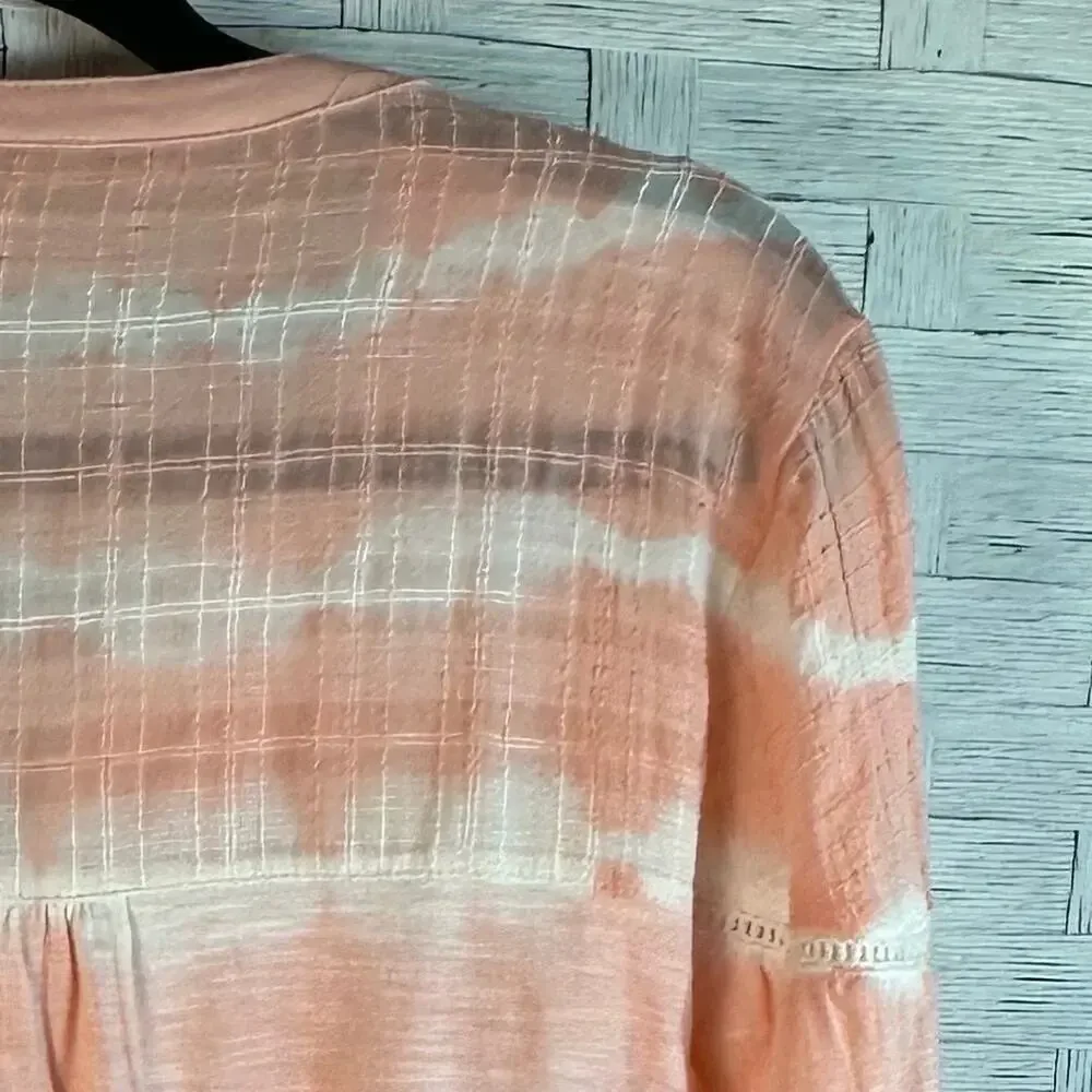 New Directions Womens Blouse Peach white tie-dye balloon sleeve bohemian hippie - Picture 4 of 10